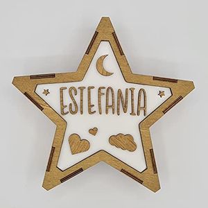 CUAC REVOLUTION Lámpara de estrella personalizada con nombre de madera. Lámpara LED de estrella personalizada. Lámpara decoración personalizada con nombre. Regalo original personalizado. Mix Diseños