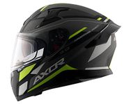 Axor Apex Turbine ISI ECE DOT Certified Full Face Dual Visor Helmet For Men And Women With Pinlock Fitted Outer Clear Visor And Inner Smoke Sun Visor Dull Black Neon Grey Helmet-XL