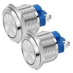 Gebildet 2pcs Momentary Push Button 22mm 12V/24V/125V/250V/2A Screw Type Terminals Stainless Steel Metal Waterproof Button with 2 Screw Terminals Stainless Steel(Flat Head)