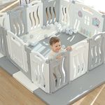 Foldable Baby playpen Baby Folding Play Pen Kids Activity Centre Safety Play Yard Home Indoor Outdoor New Pen with Drawing Board（Ocean Theme）