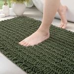 DEXI Chenille Bath Mat, Non Slip Thick Bathroom Mat, Absorbent and Soft Bath Rugs, Washable Carpet Runner Floor Mat, 40 x 60cm, Green