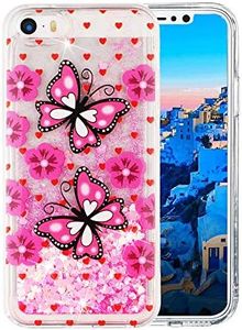 COTDINFOR iPhone 5S Case Cute Glitter Mobile Phone Case Sparkle Bling Liquid Quicksand Protective Case Shockproof Soft Silicone Case for iPhone 5 / 5S / SE Flower Butterflies XYLS