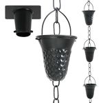 Prime Garden Rain Chains for Gutters with Gutter Adapter, Pure Aluminum Hammered Long Cup Gutter Chain Downspout, 8-1/2 Feet Length Replacement Rain Chain Gutters, Black