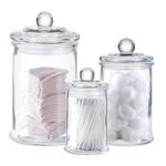 Whole Housewares | Set of 3 Bathroom Canisters - Storage Container Jars - Premium Glass Apothecary Jars with Lids - Small Glass Jars for Kitchen or Bathroom Storage - Decorative Crystal Containers