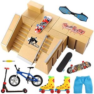 TIME4DEALS Finger Skateboard Ramp Set 16 Pcs - Pro Fingerboard Mini Skatepark Kit 5 Pieces & Finger Toys Set Including Finger Boards Scooters Skates Bikes Caster Boards Skateboards for Kids Gifts