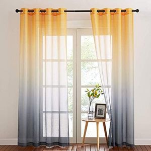 NICETOWN Tende Moderne per Soggiorno Tende con Occhielli per Finestre Decorazioni Casa Tende Sfumato Semitrasparente Tende Camera da Letto 2 Pezzi L140 x A220 CM, Giallo+Grigio