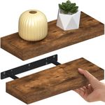 Ballucci Floating Shelves, 16" Wood Wall Shelf Set of 2, with Invisible Brackets for Bathroom, Living Room, Bedroom, Kitchen, Nursery, 6" Deep, Rustic Brown