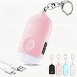 Hion Safe Personal Alarm for Women,Rechargeable 130dB Police Approved Rape Rope Alarm with LED Flashlight Self Defense Keychain,Panic Attack Safety Alarm for Girl Kid Elderly Student(Pink）