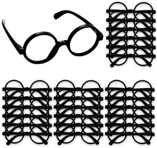 BLUE PANDA 24 Pack Nerd Glasses Party Supplies, Round Black Wizard Glasses for Cosplay, Costumes