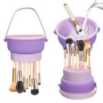 Makeup Brush Cleaner Bowl, Cleaning Holder Drying 3 in 1 for Make Up Brushes Powder Puff Sponges, Hanging Makeup Brush Cleaning Mat(Taro Purple)