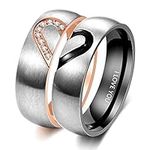 Personalized His & Hers Love Heart Promise Rings Set Free Engraving Engagement Wedding I Love You Rings Band Set for Men/Women (Type01-Black-Rosegold)