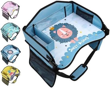 Kids Travel Tray for Toddler Car Seat, Play Tray with Transparent Erasable Surface, Waterproof, Food & Snack Lap Tray Carseat, Stroller, and High Chair, Multifunctional Activity Tray (Lion Blue)