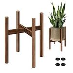 Flexzion Mid Century Plant Stand - 10 Inch Plant Stand for Indoor, Outdoor, House, Yard - Mid Century Modern Wood Plant Stand (Planter/Pot Not Included), Dark Brown