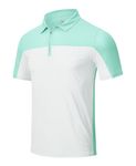 YSENTO Men's Collared Golf Shirts 1/4 Zip Up Short Sleeve Quick Dry Print Color Block Polo Shirts Water Green 2X