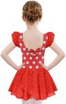 Zaclotre Toddler Dance Leotards Criss Cross Back Sequin Skirts Cute Polka Point Red Leotard Girls 10-11 Years