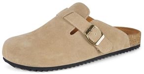 Intini Unisex Suede Leather Clogs Mules Mens Womens Cork Footbed House Slipers with Arch Support and Adjustable Buckle Apricot