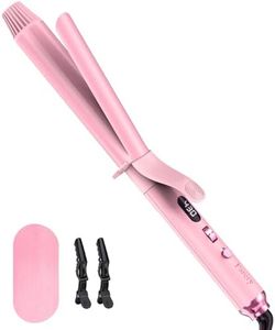 FARERY Long Barrel Curling Iron 1 1/4 inch, 1.25 Inch Curling Iron for Thin Hair, Ceramic Curling Iron Infused Argan Oil & Keratin, 11 Adjustable Temp, Include Clips & Silicone Pad, Pink