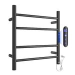 Aetoxb Towel Warmer Rack, 4 Bars Electric Towel Warmer for Bathroom, Wall-Mounted Towel Drying Rack with LED Built-in Timer, Plug-in Bath Towel Heater, Matte Black Stainless Steel Heated Towel Rack