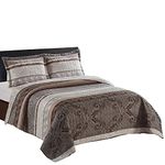 sheetsnthings 7PC Queen Size Bedding Set- Callisto Taupe Lightweight Quilt with Solid Ivory Microfiber Bed Sheets