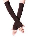 B-HOT Warmer Fingerless Gloves Stretchy Knit Thumb Hole Sun Protection Long Arm Solid Color Glove Coffee