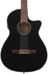 Fender CN-140SCE Thinline Concert Nylon String Acoustic Guitar, with 2-Year Warranty, Black, with Case