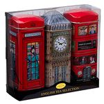 New English Teas English Icons 3x Tea Tin Gift Pack with 42 Traditional Teabags - Big Ben, London Bus and Phone Box, UK Souvenir