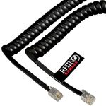 rhinocables RJ10 Coiled Black Phone Cable for Corded Handset Telephones Curly Spring Cord for Home and Office, BT Landline (1, 2m)