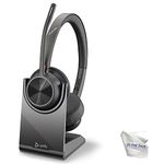 GTW Poly Voyager 4320 UC Wireless Bluetooth Duo Headset (USB-A) with Charge Stand - Deskphone, PC/Mac, Works with Zoom, RingCentral, 8x8, Vonage, Microfiber Included