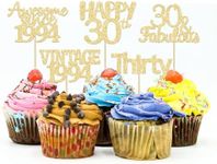 Gyufise 30Pcs 30th Birthday Cupcake Toppers Gold Glitter Thirty Vintage 1992 30 Fabulous Cupcake Picks Cheers to 30 Years Birthday Anniversary Cake Decorations Supplies