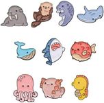 10pcs Ocean Animal Brooch Set Cute Marine Series Animal Badge Brooch Sea Creature Cartoon Badge Cute Brooch Backpack Denim Shirt Whale Shark Sea Lion Brooch Lapel Badges Lapel Pin Accessories