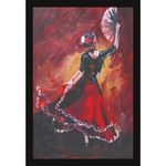 Mad Masters Girl in Red Skirt with Japanese Fan Beautiful Woman Painting Photo Frame for Living Room, Bedroom, Home Decor and Wall Decoration (MM 1863, 12x18 Inch, Paper, Without Plexi Glass)