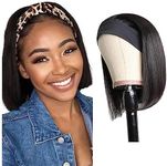 Headband Wig Human Hair Wigs for Black Women Straight Bob Human Hair 8 Inch None Lace Wigs Glueless Bob Wigs 100% Brazilian Virgin Hair Wear and Go Glueless Wigs Natural Color