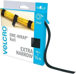 VELCRO Brand VEL-30765-AMS Extra Narrow Straps 1/2 in x 30ft Roll | Cut to Length Reusable Self-Gripping Tape | Organize and Bundle Electric Cords, Ropes, Cable Management Solutions, Wire Ties | Black