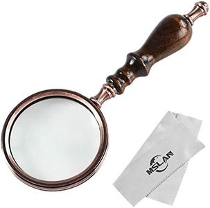 MSLAN Magnifying Glass 10X Antique Copper Handheld with Wooden Handle and Real Glass,Best Reading Magnifier for Elderly,Macular Degeneration