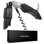 LUSCIOUZ Zero Resistance Corkscrew Silent Wine Bottle Opener Wine Key Made in Japan Double Action (silver101)