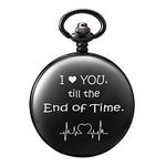 TREEWETO Men's Black Pocket Watch Gifts for Husband Boyfriend Birthday Valentines Day Wedding Anniversary Fathers Day Christmas, Personalized Engraving for Him