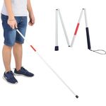 Folding Cane,Foldable Lightweight Portable Reflective Aluminium Alloy Walking Stick with Wrist Strap and Non-Slip Base,Folding Blind Cane for Blind and Elderly