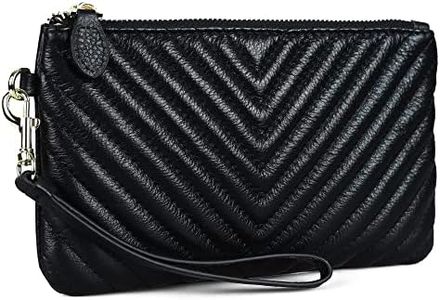 befen Genuine Leather Wristlet Clutch RFID Blocking Bag Cell Phone Wallet Purse Smartphone Wristlet Wallet Purses and Handbags for Women, Chevron Quilted Black