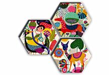 SAF paintings Set of 3 Hexagon Kid's Décor Modern Art UV Textured MDF Home Decorative Gift Item Painting 17 Inch X 17 Inch SANFHX17SMALL