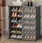 SNKR ESSENTIALS 12-Shelf Portable Shoe Rack for Home Plastic Household, Shoe Storage Organizer, Shoe Stand, Footwear Organiser with Door for Boots, Heels, Slipper Stand for Entryway or Bedroom (Black)