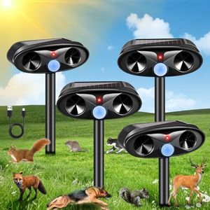 2025 Upgraded Solar Ultrasonic Animal Repellent Outdoor, 4 Pack Deer Repellent Devices USB Charge Animal Deterrent for Cat,Squirrel,Dog,Raccoon,Skunk,Rabbit Repellent for Yard Garden Lawn,Black