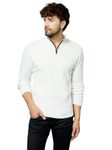 Kvetoo Men High Neck Zipper Full Sleeve Woolen Winter Sweater White Size XL