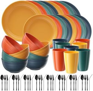 Quatish 64 Piece Plastic Plates and Bowls Sets for 8, Dinnerware Sets, MC