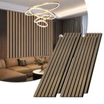 Vohala 4PCS Acoustic Wood Wall Veneer Slat Panels, 47.2” x 12.2” Soundproof Paneling, Interior Sound Absorption Decor Wooden Panel, Luxury Real Wood Panel (Black Walnut Light)