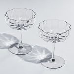 Khen Flower Vintage Wavy Glass Coupes Martini , Champagne & Cocktail Coupes - Set of 2 - 7oz Colorful Cocktail Glasses & Champagne , Prosecco , Mimosa Glassware Copyright Design - Crystal Clear