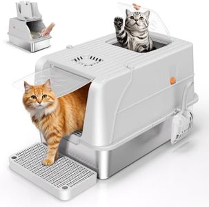 Aoktech Stainless Steel Litter Box with Lid, 180° Flip-Top Extra Large Cat Litter Pan, Enclosed Metal Litter Box with Litter Scoop & Filter Pedal, Non Leakage, Odor Control, Front & Top Dual Entry