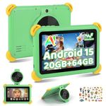 Ainmel Kids Tablet 7 inch Android 15 Tablet for Kids, 20GB+64GB (TF 1TB), Android Tablet with Parental Control, AI Dual Cam & Learning, WiFi 6/BT 5.3, Widevine L1,Tablet with Protective Case - Green
