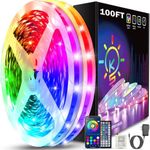 Keepsmile 100ft Led Strip Lights (2 Rolls of 50ft) Bluetooth App Control Led Lights Strip with Remote Music Sync Color Changing RGB Led Lights for Bedroom Room Home Christmas Decor (Lumiere Led 30M)
