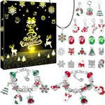 Girls Advent Calendars 2024, Charm Bracelet Making Kit, 24 Days Christmas Countdown Jewellery Advent Calendar 22 Charms Beads + 2 Bracelets+ 1 Necklace, Xmas Gift for Kids Children Teens