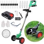 21V Weed Wacker Electric Eater Battery Powered, 3 in 1 Edger Lawn Tool, Brush Cutter String Trimmer for Garden Yard, Cordless Weedeater with Blades and String (Green)